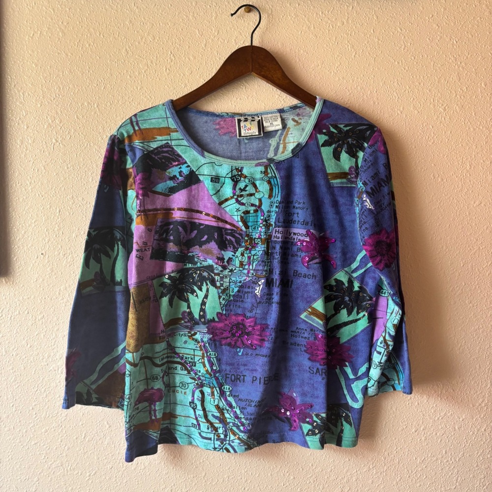 Vintage 90s Whimsy Maximal Miami Map Top